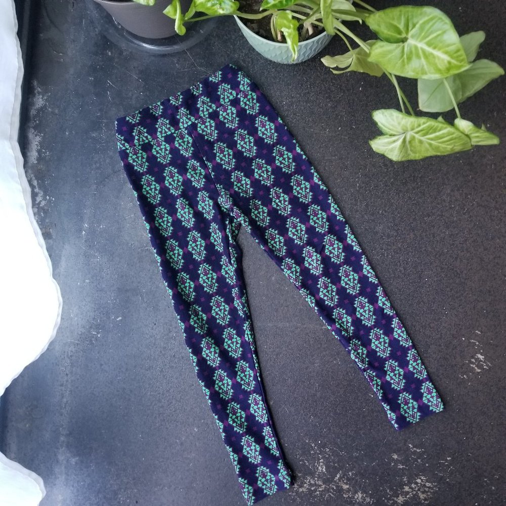 Girls Lularoe Leggings Navy & Teal Size S/M
